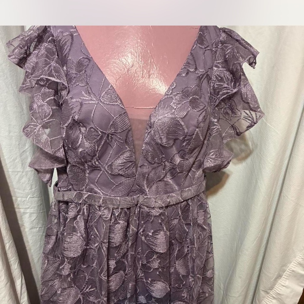 Lavender Floral Lace Ruffle Maxi Dress